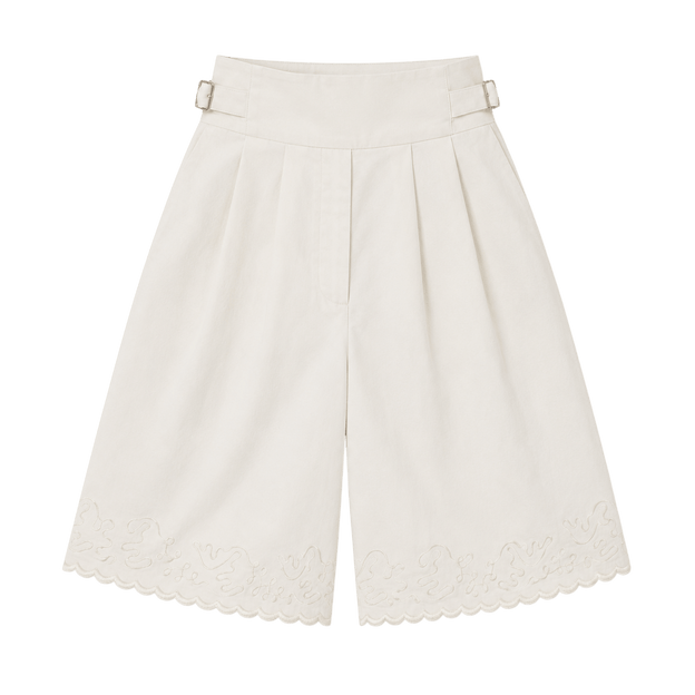 Embroidered Pleated Bermuda Shorts
