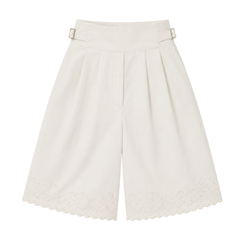 Embroidered Pleated Bermuda Shorts