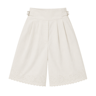 Embroidered Pleated Bermuda Shorts