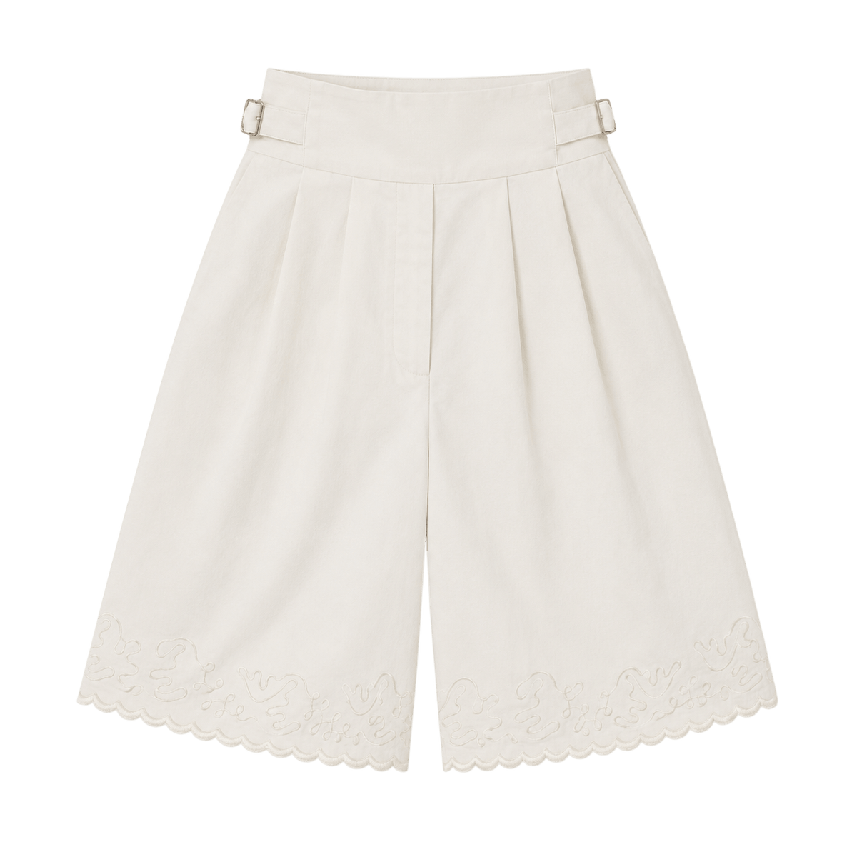 Embroidered Pleated Bermuda Shorts