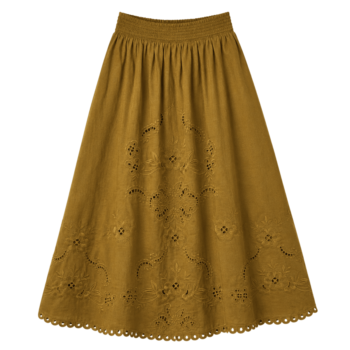 Broderie Gathered Midi Skirt