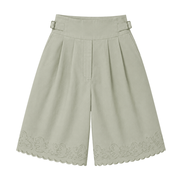 Embroidered Pleated Bermuda Shorts