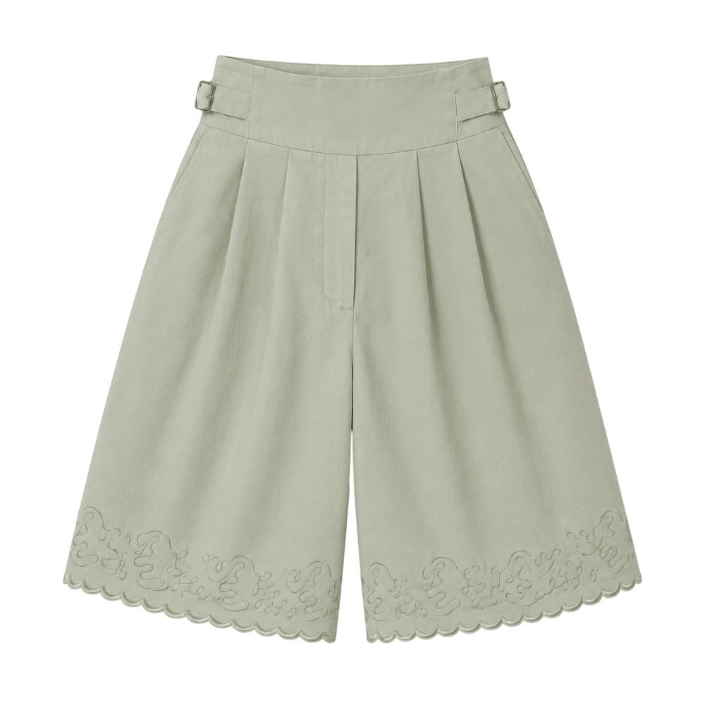 Embroidered Pleated Bermuda Shorts