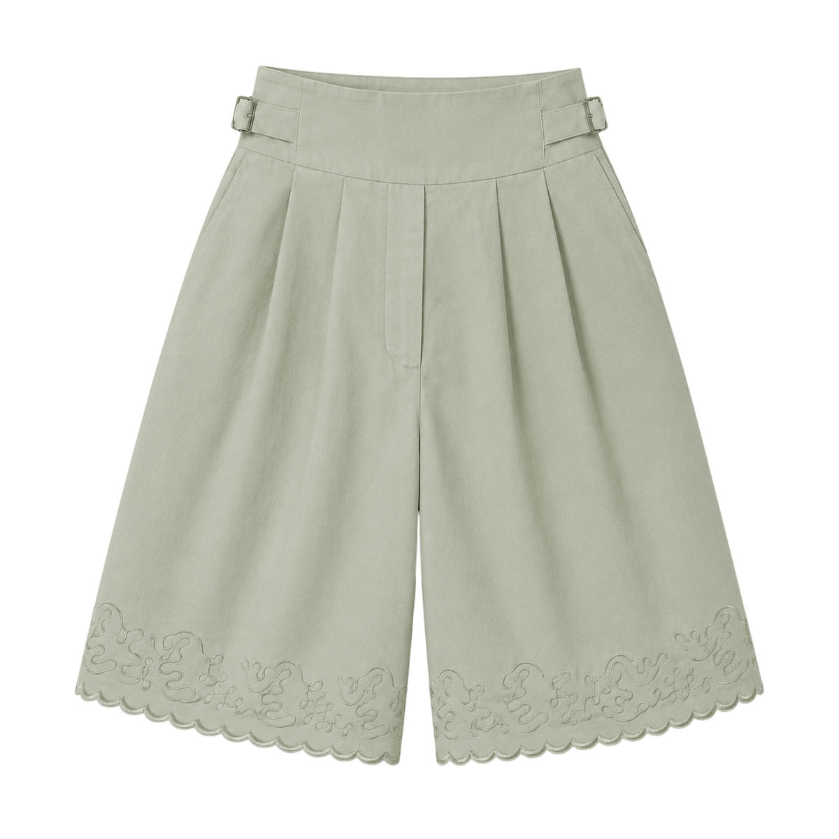 Embroidered Pleated Bermuda Shorts