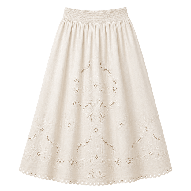Broderie Gathered Midi Skirt