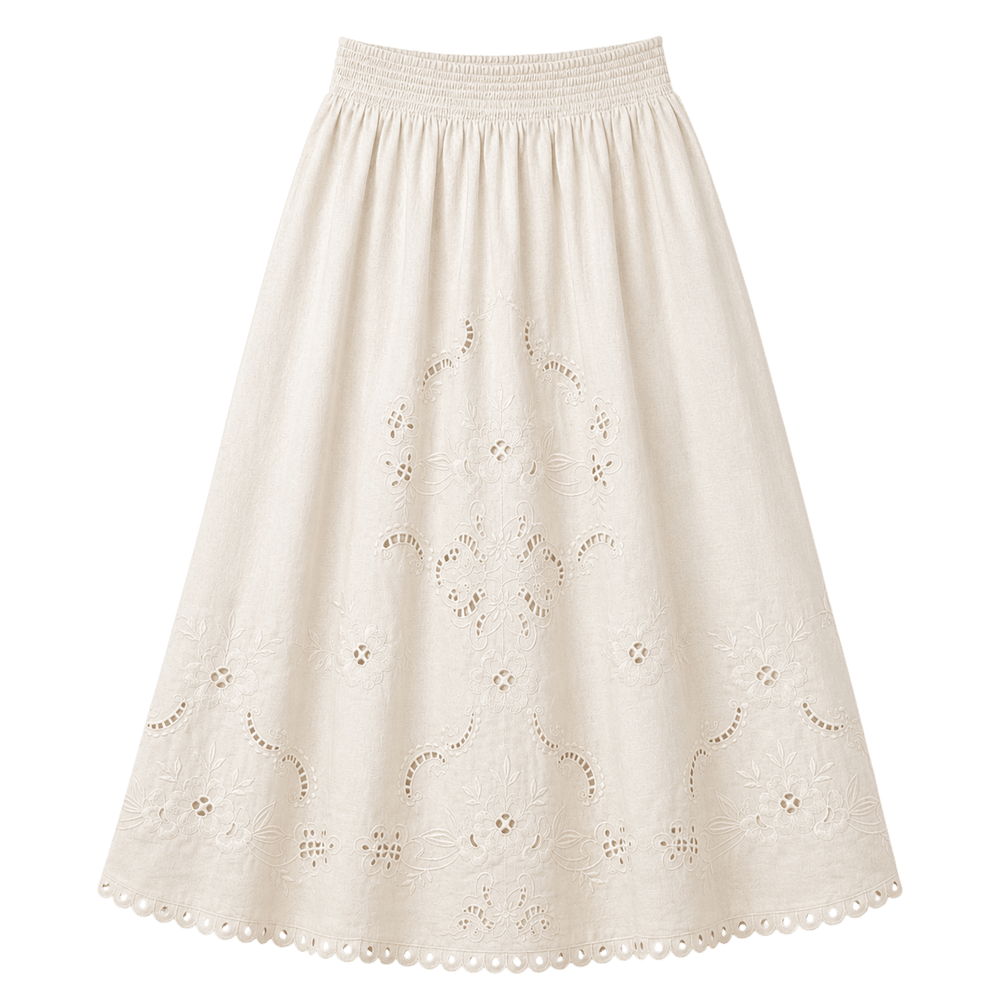 Broderie Gathered Midi Skirt