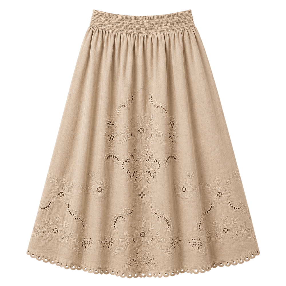 Broderie Gathered Midi Skirt