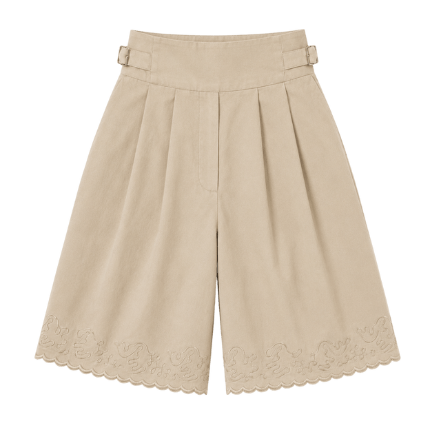 Embroidered Pleated Bermuda Shorts