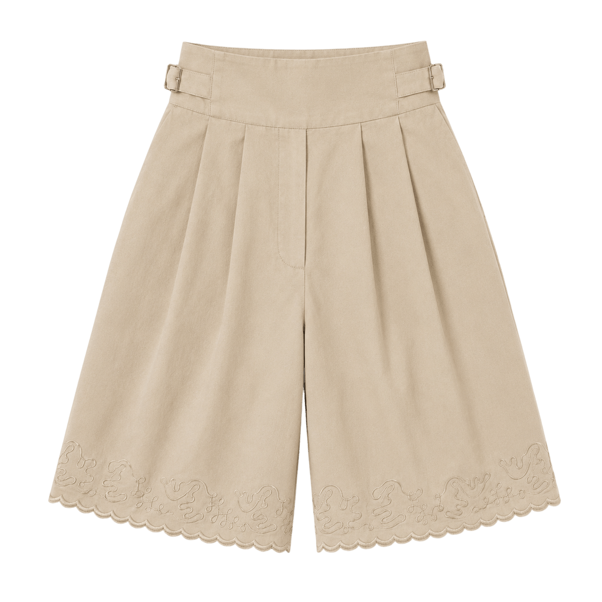 Embroidered Pleated Bermuda Shorts