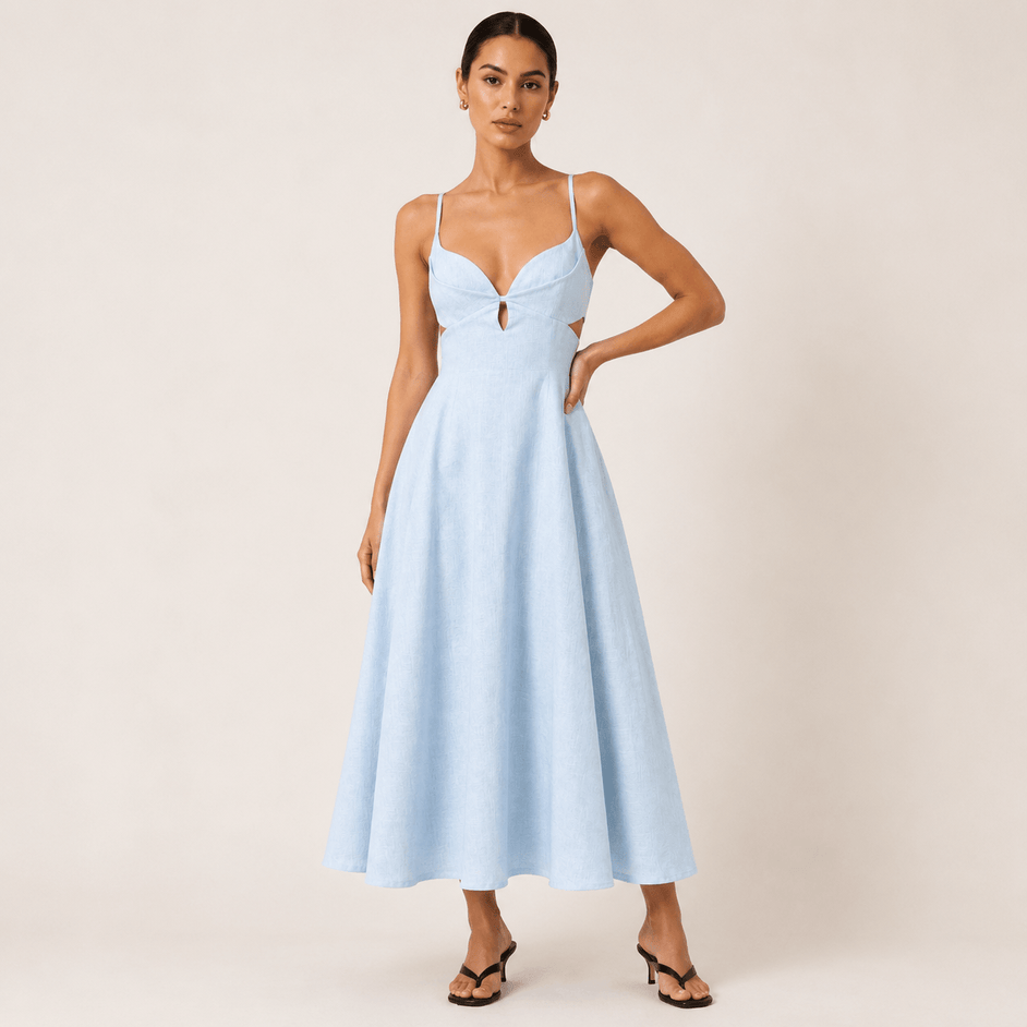 Petal Cutout Linen Maxi Dress
