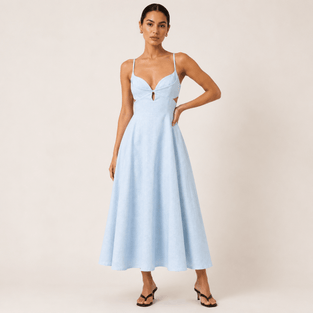 Petal Cutout Linen Maxi Dress