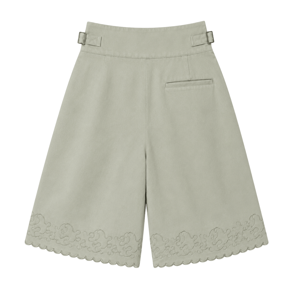 Embroidered Pleated Bermuda Shorts