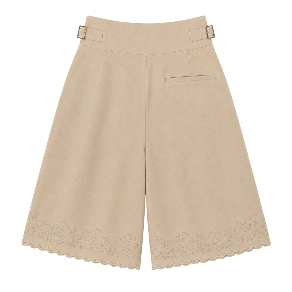 Embroidered Pleated Bermuda Shorts