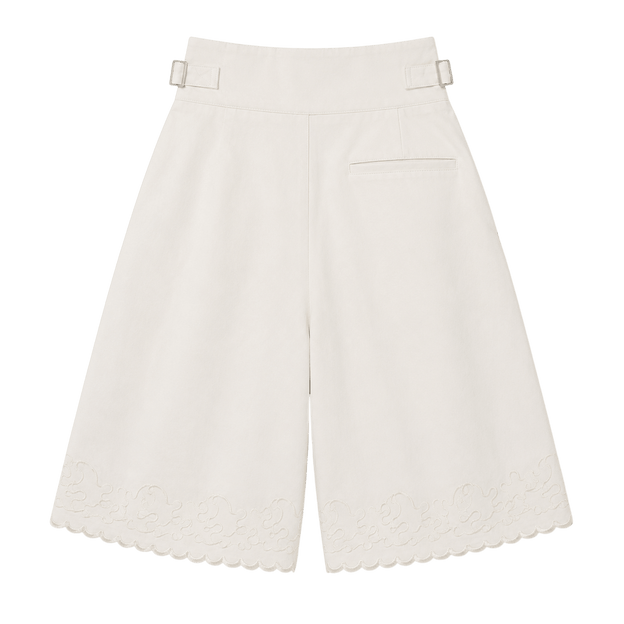 Embroidered Pleated Bermuda Shorts