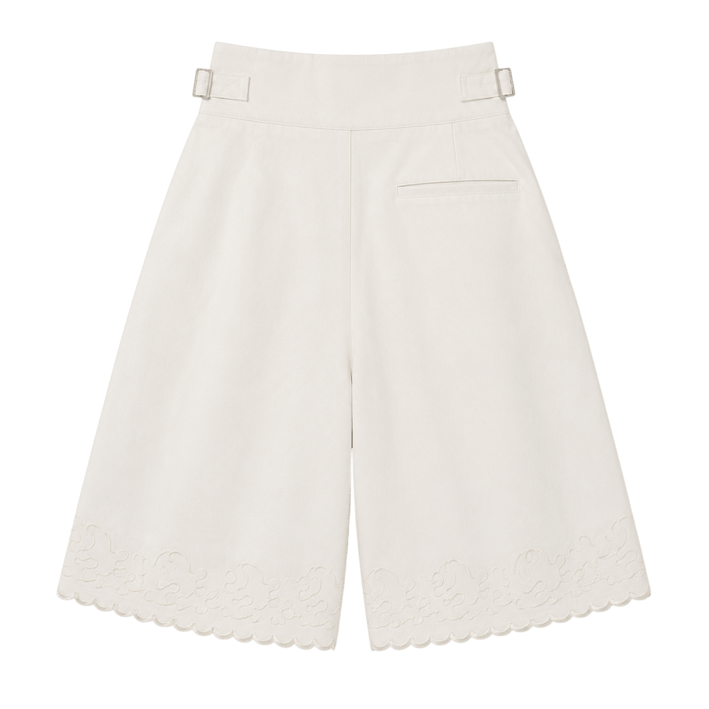 Embroidered Pleated Bermuda Shorts