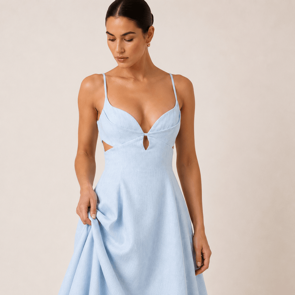 Petal Cutout Linen Maxi Dress