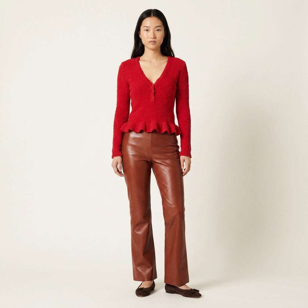 Leather Kick-Flare Trousers