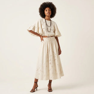 Broderie Gathered Midi Skirt