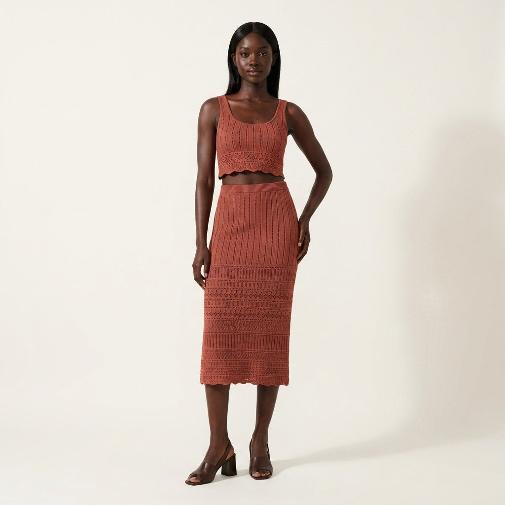 Pointelle Knit Pencil Skirt