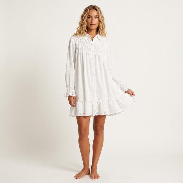 Ruffle Collar Mini Shirt Dress